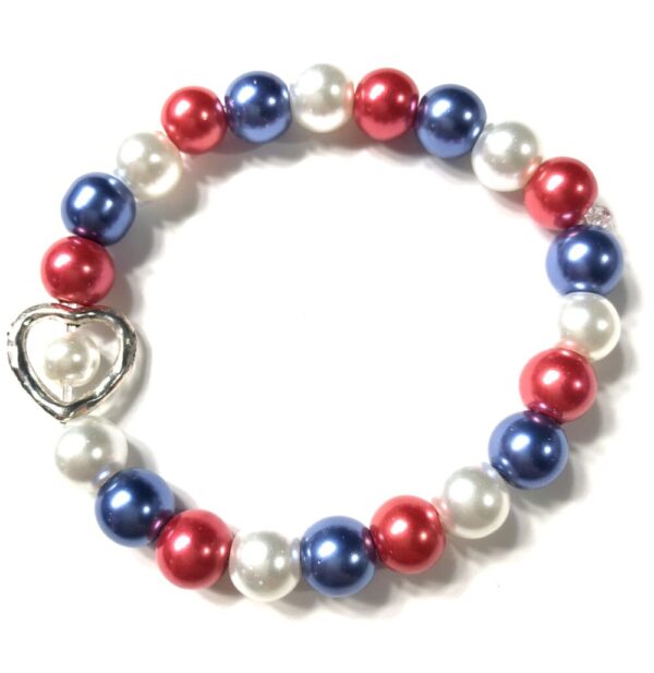 Handmade Patriotic Red White Blue Heart Stretch Bracelet Women Gift