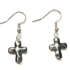 Handmade Black Metallic Cross Earrings Religious Women Gift