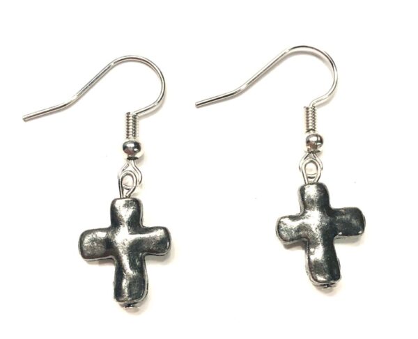 Handmade Black Metallic Cross Earrings Religious Women Gift