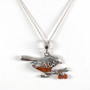 Bird Necklace in Baltic Amber and Sterling Silver