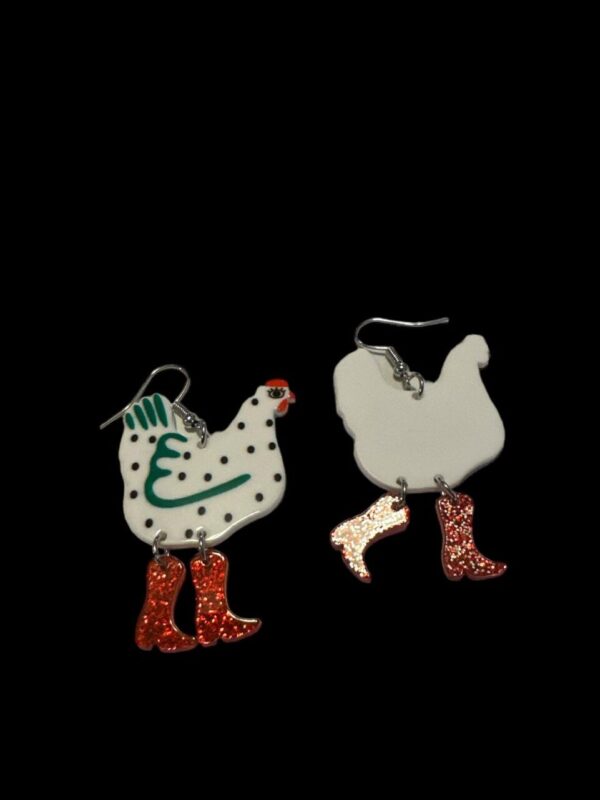 White Chicken in Red Boots Earrings