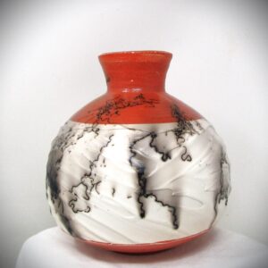 Copper & White Horsehair Pottery Vase by Artist Paul Koch