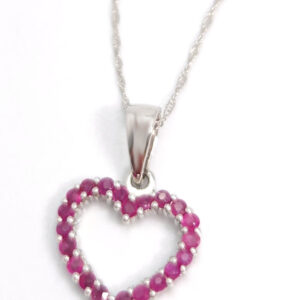 Ruby heart 10k white gold necklace with 18 inch chain