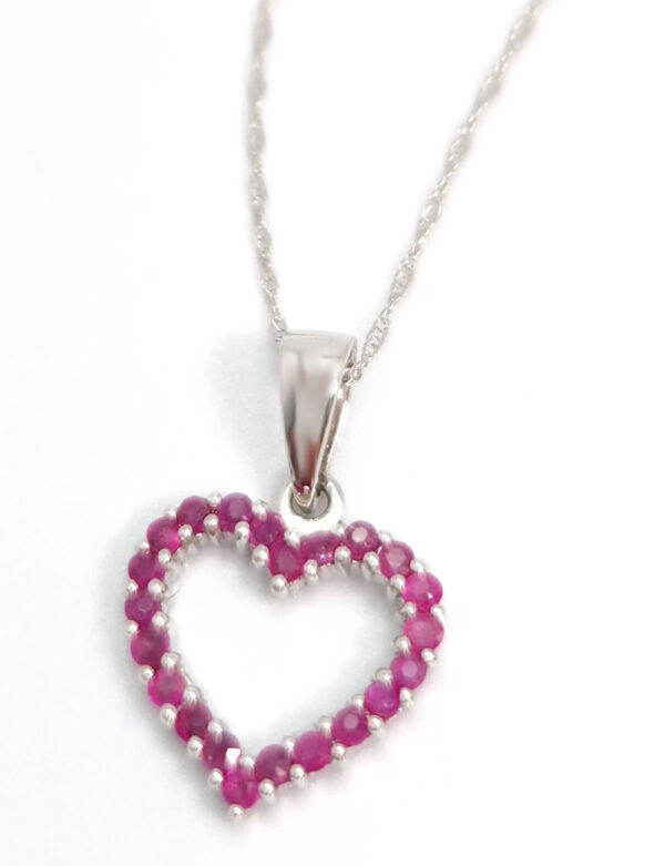 Ruby heart 10k white gold necklace with 18 inch chain