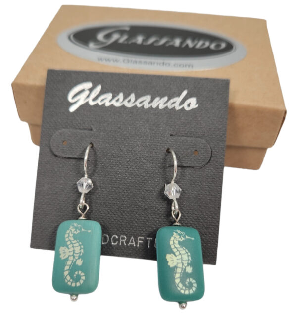 Teal Seahorse Art Glass Bead and sterling silver earrings