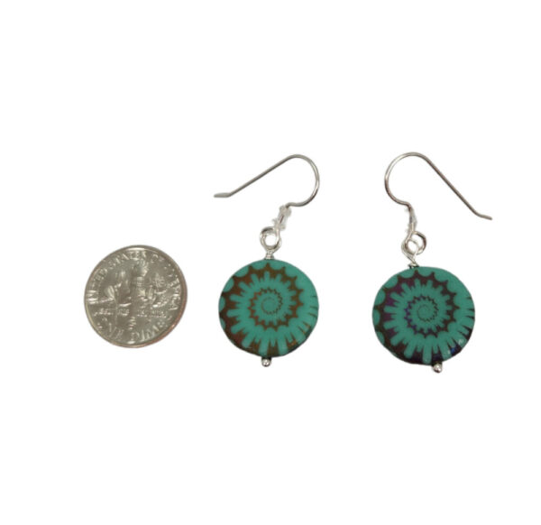 Teal Spiral Art Glass Bead and sterling silver earrings