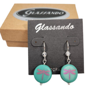 Teal Dragonfly Art Glass Bead and sterling silver earrings