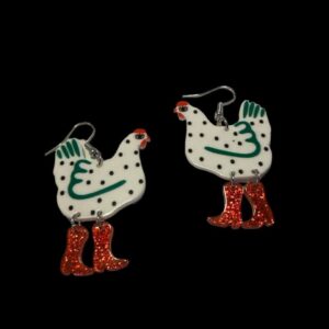 White Chicken in Red Boots Earrings