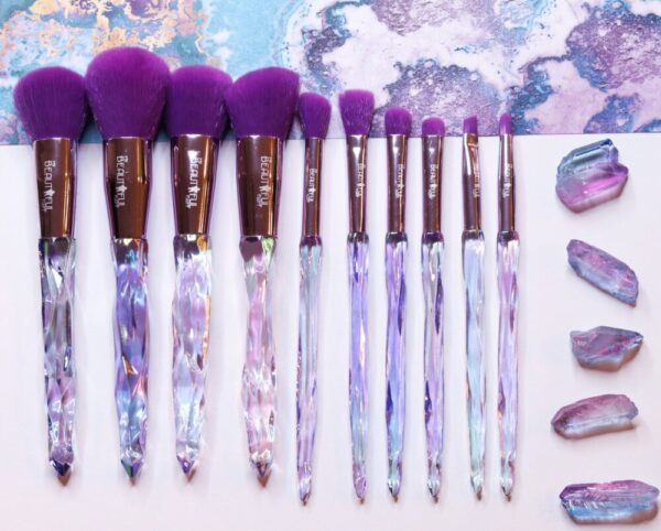 My Beautiful Fluff Pink Crystal 10 piece makeup brush set / Purple