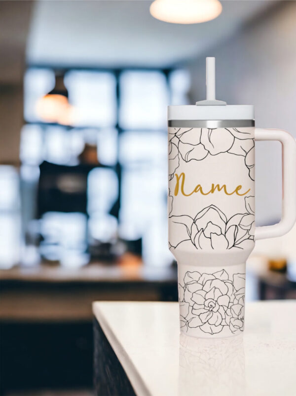 Personalized Name Floral Engraved Tumbler | 40 Ounce Tumbler | Monogramed Water Bottle | Mothers Day Gift | Teen Gift | New Mom Gift