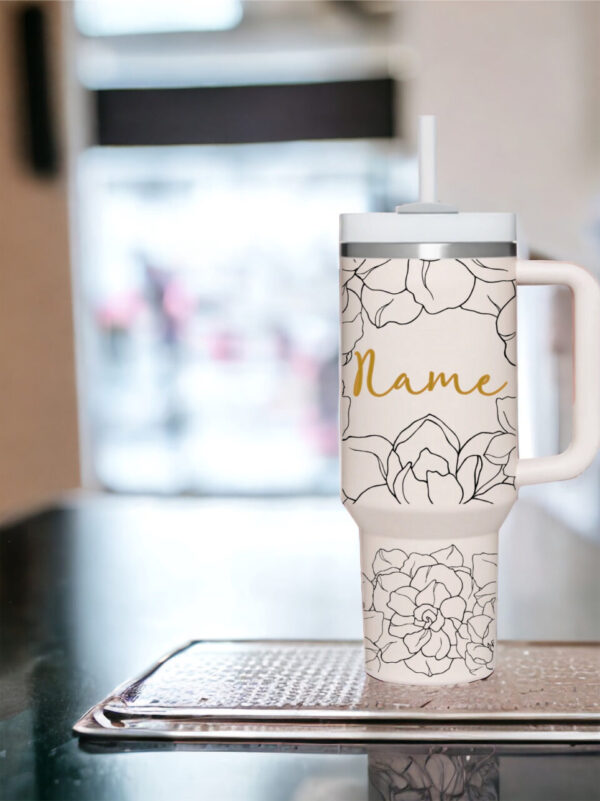 Personalized Name Floral Engraved Tumbler | 40 Ounce Tumbler | Monogramed Water Bottle | Mothers Day Gift | Teen Gift | New Mom Gift