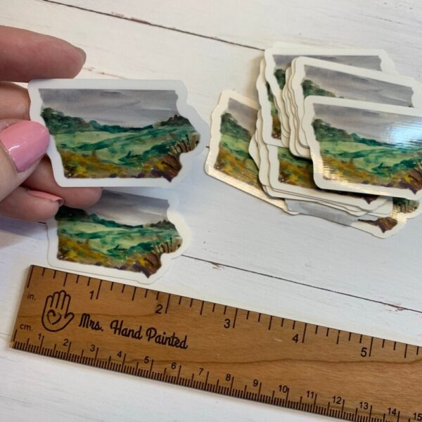 Watercolor Iowa Prairie Landscape – Iowa State Shaped, Die Cut Vinyl Stickers, Scrapbooking, Phone, Tablet, Water Bottle Decorations