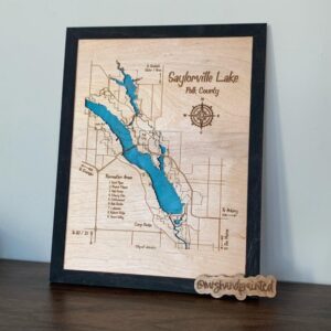 Laser Cut Engraved Wood Lake Map – Saylorville Lake, Des Moines, Iowa