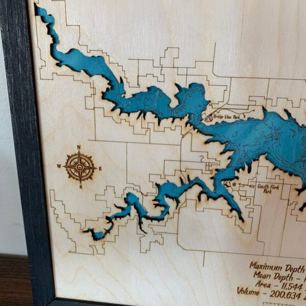 Laser Cut Engraved Wood Lake Map – Rathbun Lake – Appanoose County Iowa