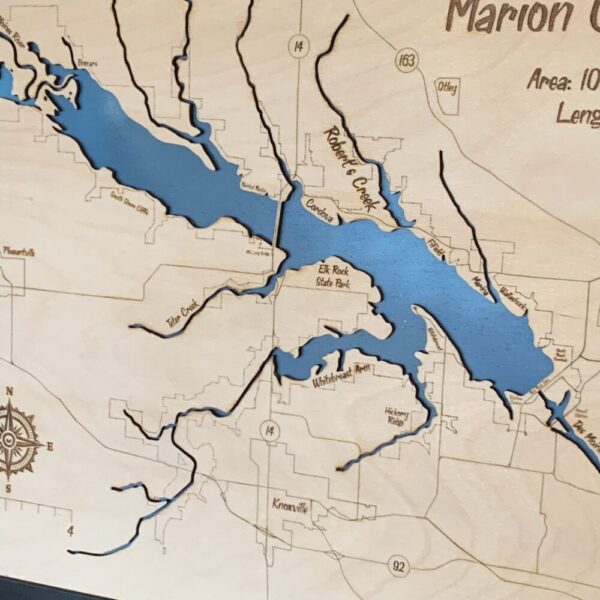 Laser Cut Engraved Wood Lake Map – Lake Red Rock – Marion County Iowa