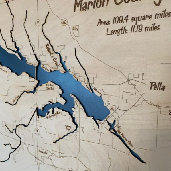 Laser Cut Engraved Wood Lake Map – Lake Red Rock – Marion County Iowa