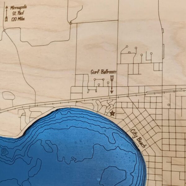 Laser Cut Engraved Wood Lake Map – Clear Lake – Cerro Gordo County Iowa