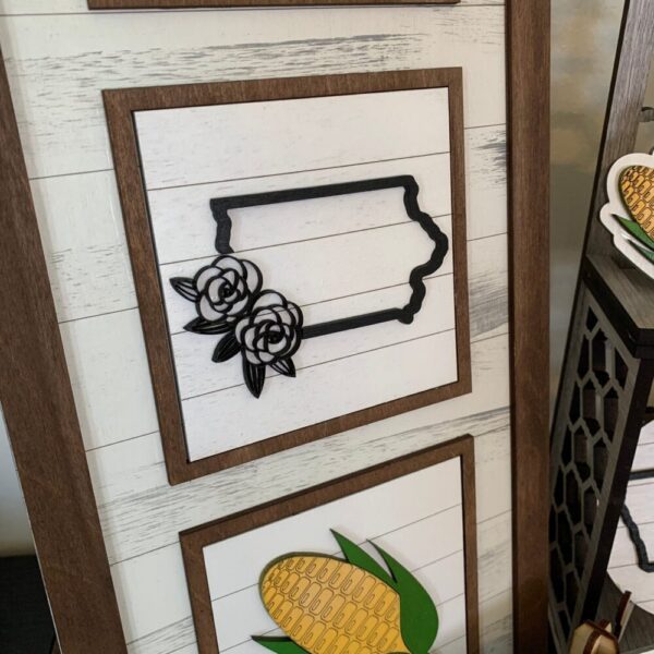 Iowa and Sweet Corn Theme Tiered Tray Decor – Laser Cut Wood Painted