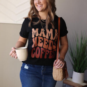 Black “Mama Needs Coffee” Tee • S-2XL PLUS