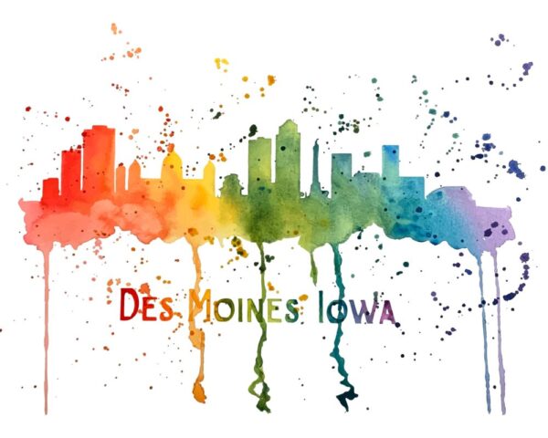 Des Moines Rainbow Skyline – Watercolor Giclee Print