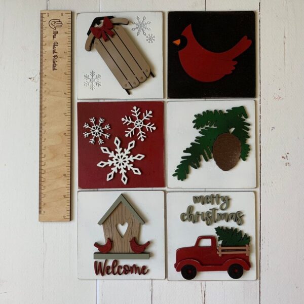 Farmhouse Christmas Interchangeable Signs – Laser Cut Wood Painted