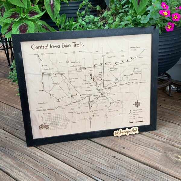 Central Iowa Bike Trails Map – Laser Engraved Wall Hanging