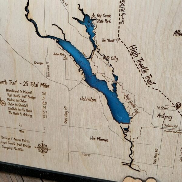 High Trestle Trail – Iowa Bike Trail Map – Laser Engraved Wall Hanging