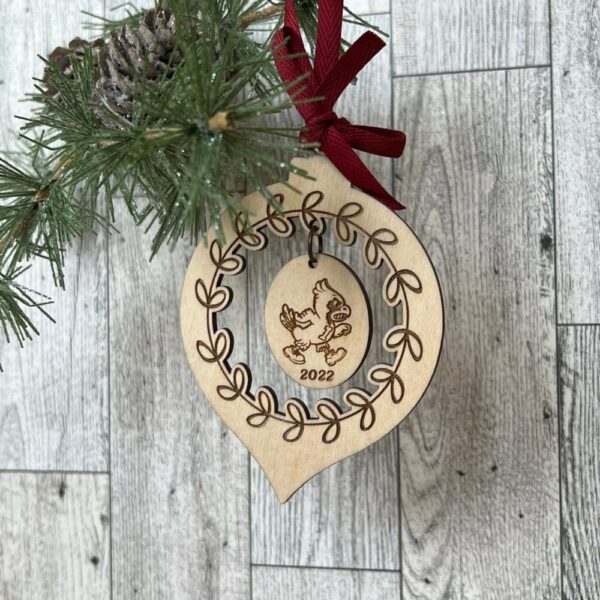 Iowa State Cyclones with Dangle Laser Cut Wood Christmas Ornament