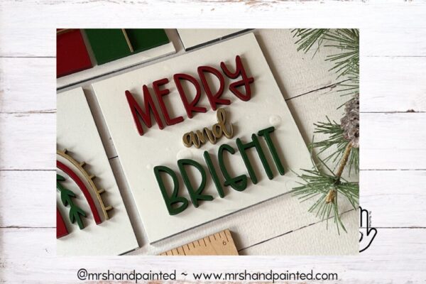 Merry & Bright Boho Christmas Leaning Ladder Interchangeable Signs – Laser Cut Wood Painted