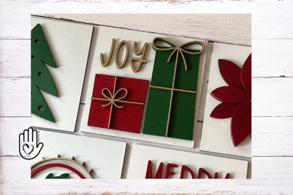 Merry & Bright Boho Christmas Leaning Ladder Interchangeable Signs – Laser Cut Wood Painted