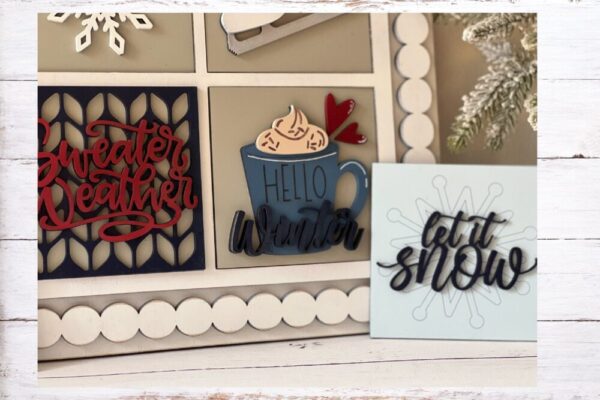 Winter Leaning Ladder Interchangeable Signs – Laser Cut Wood Painted