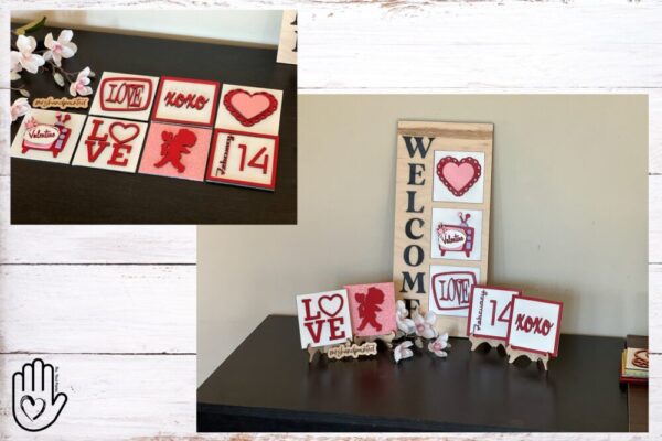 Retro Valetine’s Day Interchangeable Sign Tiles Leaning Ladder Signs – Laser Cut Wood Painted