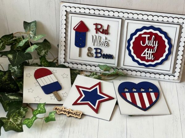 Independence Day / 4th of July Leaning Ladder Interchangeable Signs – Laser Cut Wood Painted