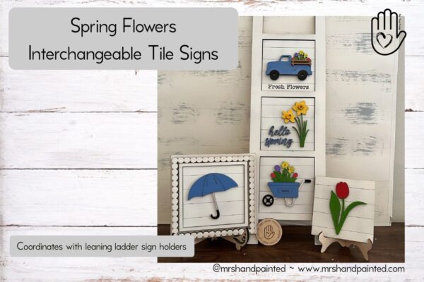 Spring Flowers Interchangeable Signs – Laser Cut Wood Painted