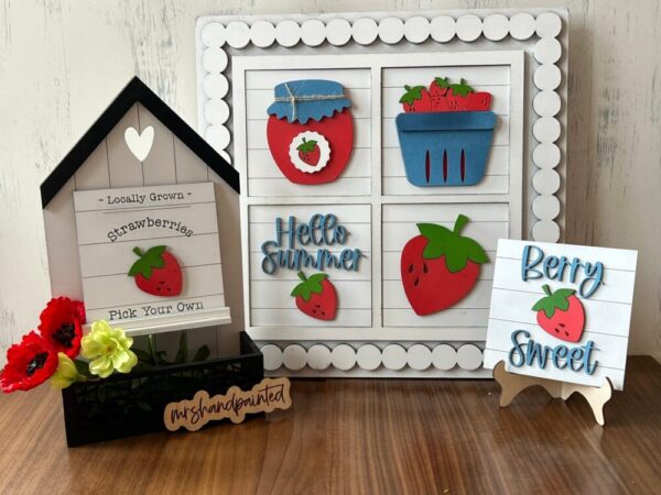 Summer Strawberry Interchangeable Signs – Laser Cut Wood Painted