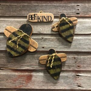 Rustic Wooden Bumble Bees and BEE KIND sign