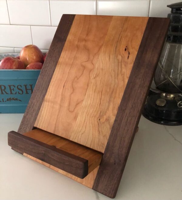 Adjustable Wooden Cookbook/iPad Stand – Cherry Wood and Black Walnut