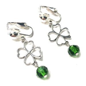 Handmade Shamrock Green Clip-On Earrings Women St. Patrick’s Day Party Gift