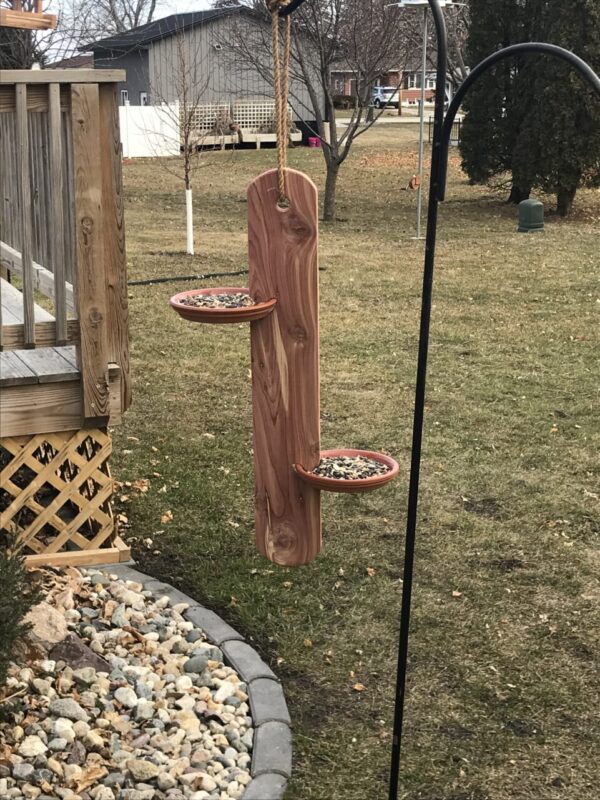 Hanging Cedar Bird Feeder with Clay Saucers