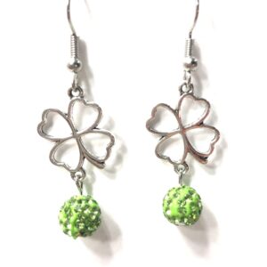 Handmade Green Shamrock Rhinestone Earrings Women Gift St. Patrick’s Day