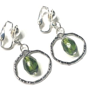 Handmade Clip-On Green Metal Circle Earrings Women St. Patrick’s Day Party Gift