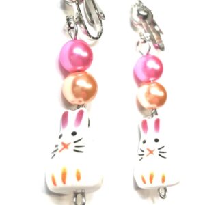 Handmade Bunny Rabbit Women Clip-On Earrings Easter Spring