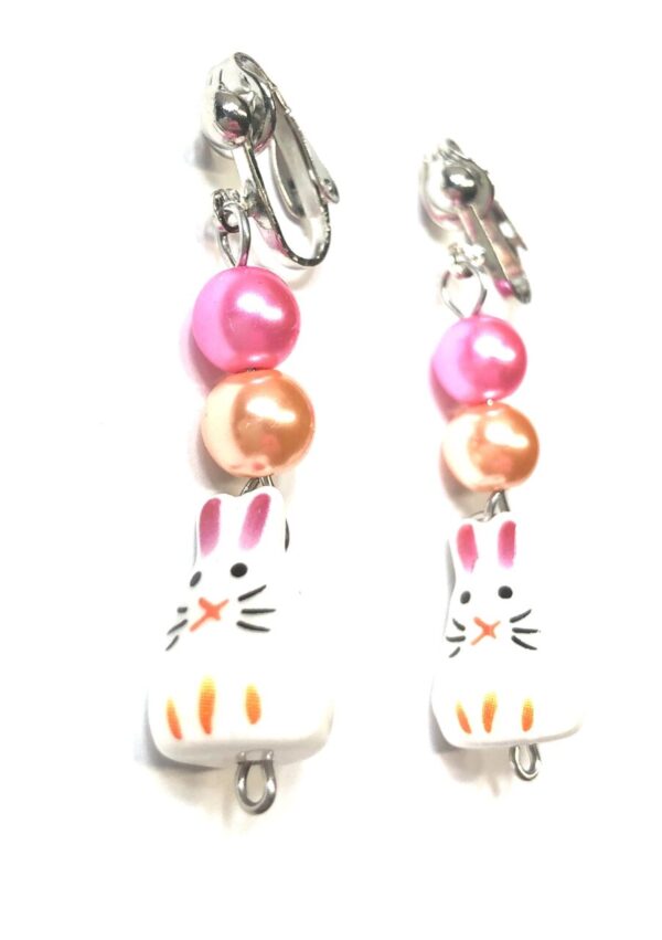Handmade Bunny Rabbit Women Clip-On Earrings Easter Spring