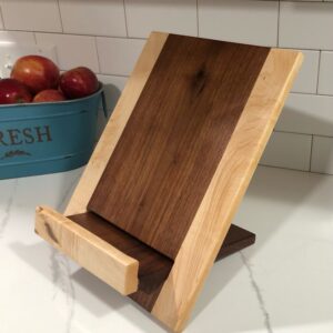 Adjustable Wooden Cookbook/iPad Stands – Black Walnut and Maple