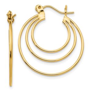14K Gold Triple Circle Hoop Earrings