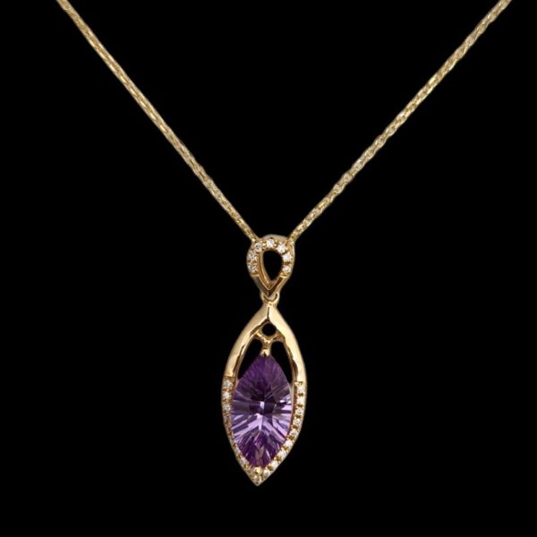 Amethyst and diamond 14K yellow gold necklace