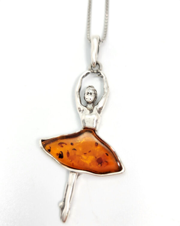 Amber Ballerina and Sterling Silver Necklace