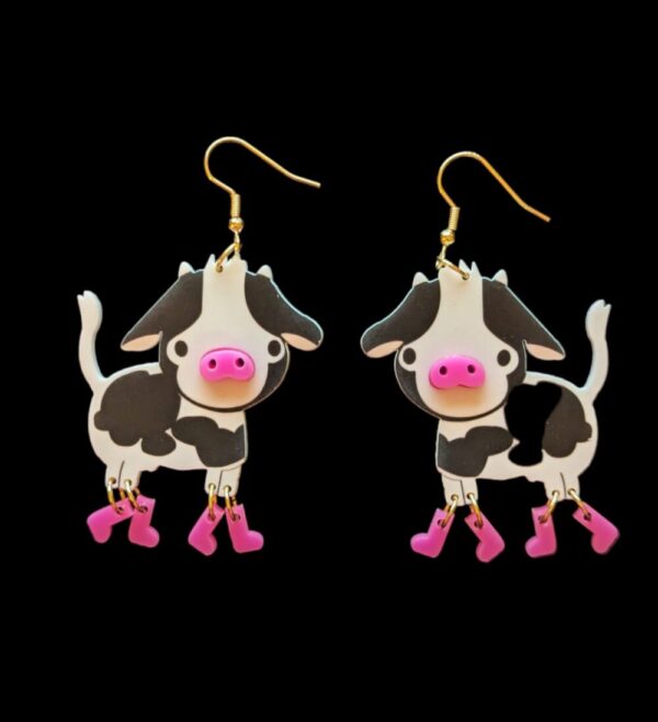 Cute Cow with Pink Boots Earrings