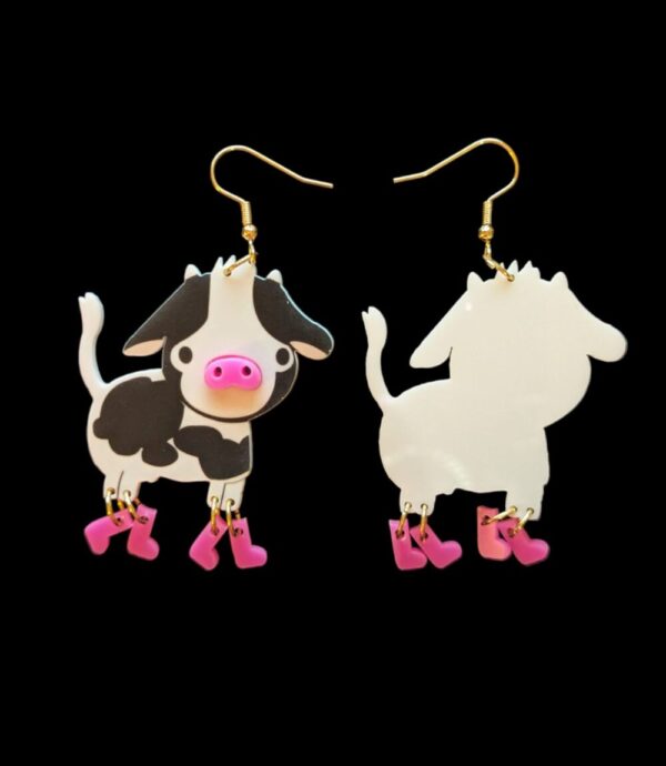 Cute Cow with Pink Boots Earrings