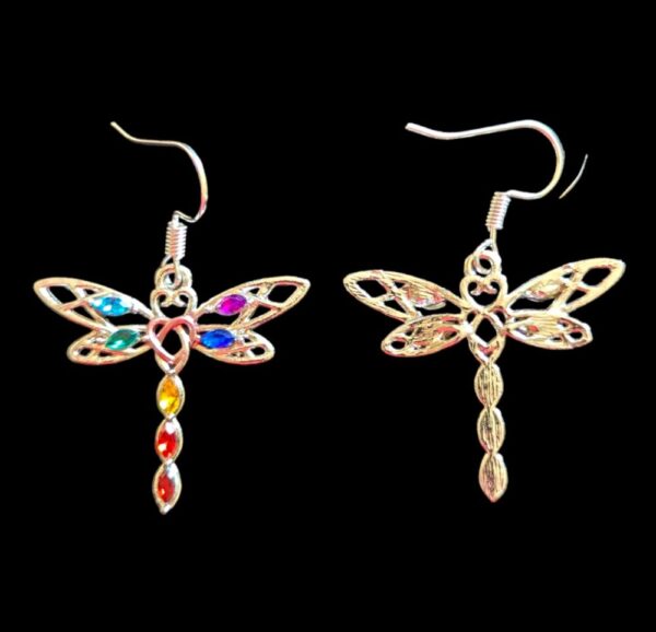 Dragonfly Earrings with Colored Rhinestones